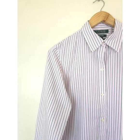 Lauren Ralph Lauren Shirt Womens M Pink Stripe Button Down Non Iron - Picture 5 of 12